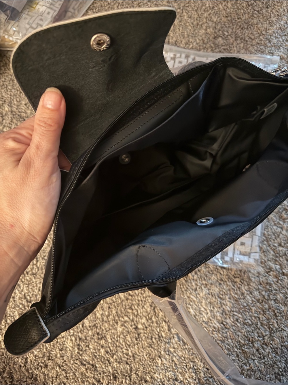 Longchamp Black Nylon Tote with Leather Trim and Silver Logo - Picture 7 of 10